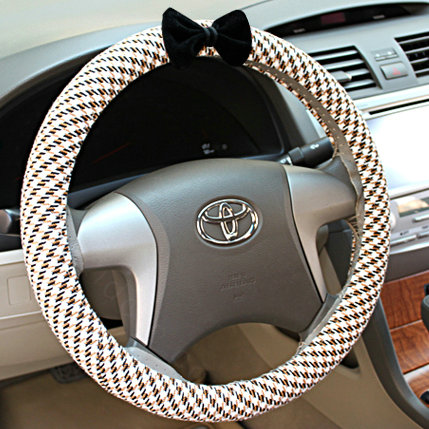 Swallow Gird Bowknot Flax Universal Car Steering Wheel Covers 15 inch 38CM - Coffee
