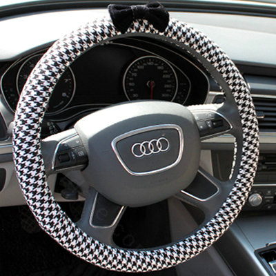 Swallow Gird Bowknot Flax Universal Car Steering Wheel Covers 15 inch 38CM - White