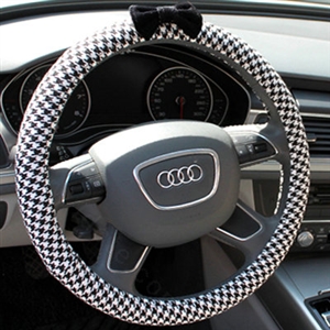 Swallow Gird Bowknot Flax Universal Car Steering Wheel Covers 15 inch 38CM - White