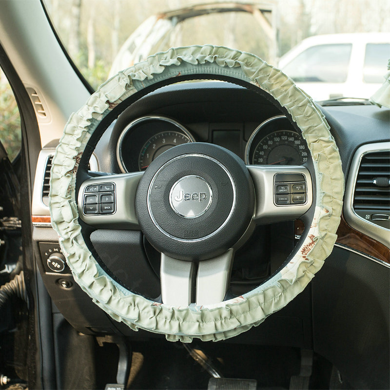 Winter Plush Cloth Fold Lace Universal Auto Steering Wheel Covers 15 inch 38CM - Green