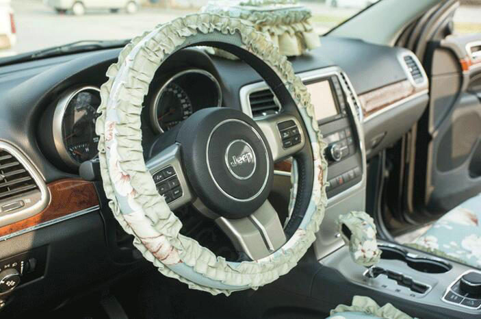 Winter Plush Cloth Fold Lace Universal Auto Steering Wheel Covers 15 inch 38CM - Green