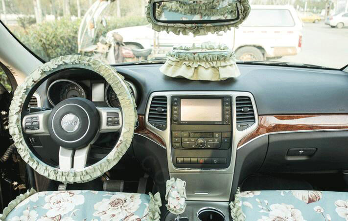 Winter Plush Cloth Fold Lace Universal Auto Steering Wheel Covers 15 inch 38CM - Green