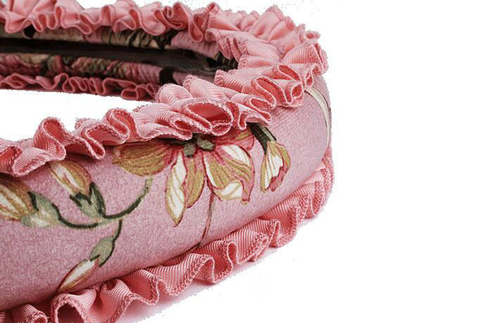 Winter Plush Cloth Fold Lace Universal Auto Steering Wheel Covers 15 inch 38CM - Pink