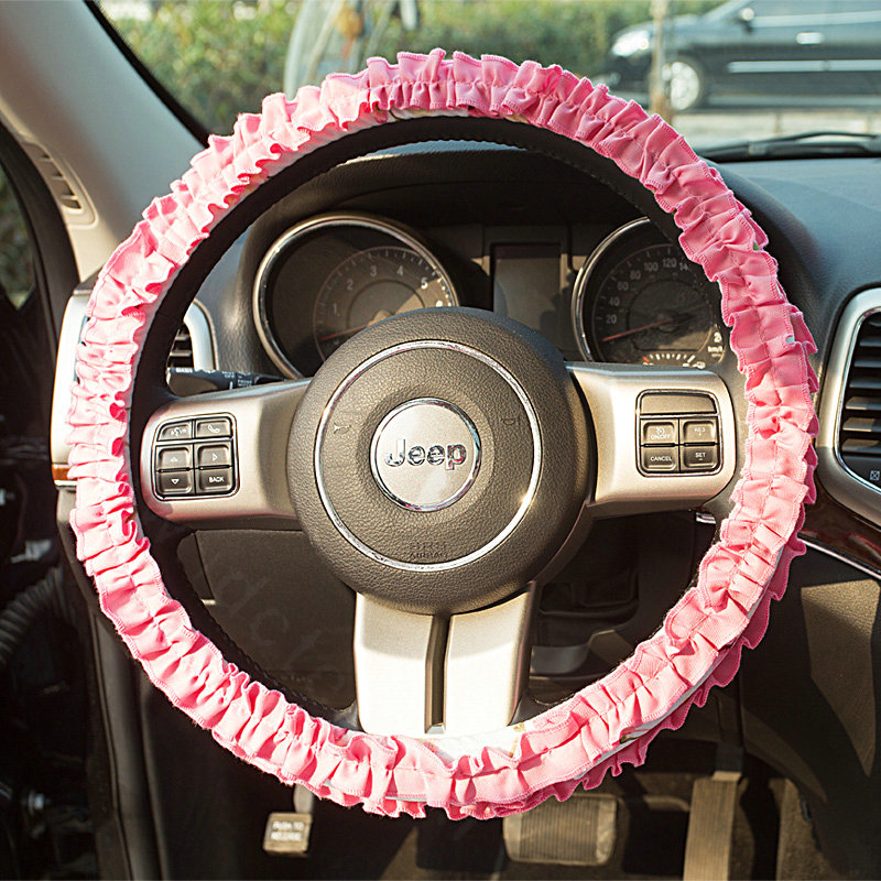 Winter Plush Cloth Fold Lace Universal Auto Steering Wheel Covers 15 inch 38CM - Rose