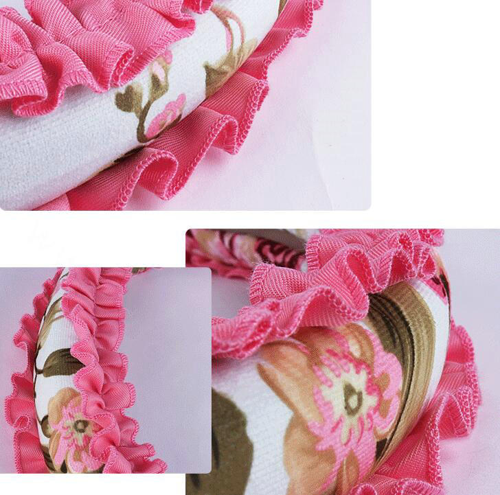 Winter Plush Cloth Fold Lace Universal Auto Steering Wheel Covers 15 inch 38CM - Rose