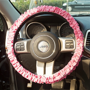 Winter Plush Cloth Fold Lace Universal Auto Steering Wheel Covers 15 inch 38CM - Rose