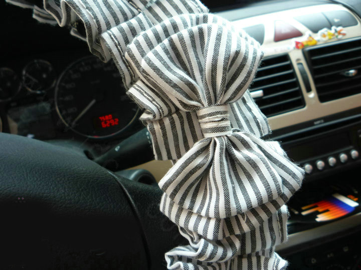 Women Checked Fold Lace Flax Car Steering Wheel Covers 15 inch 38CM - Black White