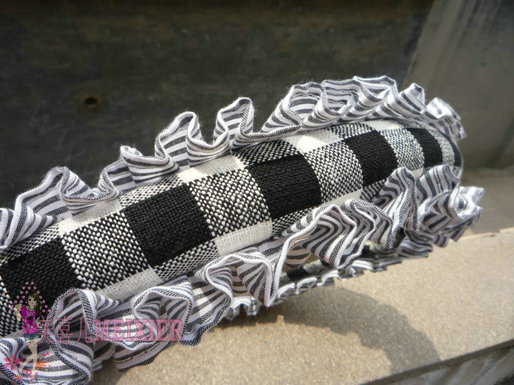 Women Checked Fold Lace Flax Car Steering Wheel Covers 15 inch 38CM - Black White