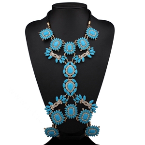 Bling Rhinestone Flower Belly Body Chain Bikini Beach Party Decro Necklace Jewelry - Blue
