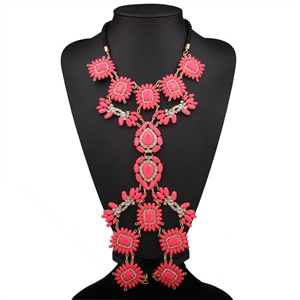 Bling Rhinestone Flower Belly Body Chain Bikini Beach Party Decro Necklace Jewelry - Red