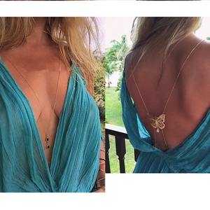 Butterfly 14K Crystal Waist Body Chains Bikini Beach Dress Decro Necklace Jewelry - Gold