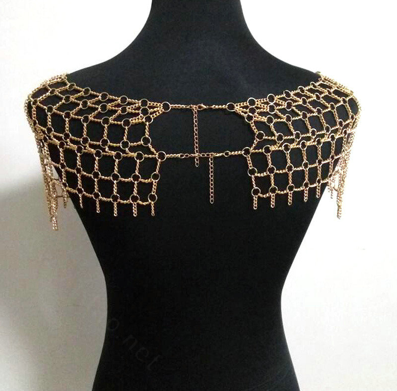 Calssic Alloy Mesh Shawl Shoulder Necklace Showgirl Body Chains Jewelry - Gun black