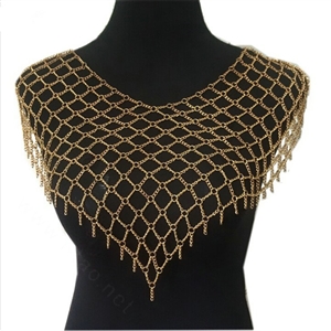 Calssic Alloy Mesh Shawl Shoulder Necklace Showgirl Body Chains Jewelry - Gun black