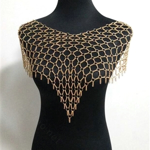 Calssic Alloy Mesh Shawl Shoulder Necklace Showgirl Body Chains Jewelry - Sliver