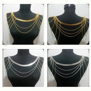 Calssic Alloy Shoulder Necklace Multilayer Tassels Body Chains Punk Jewelry - Sliver
