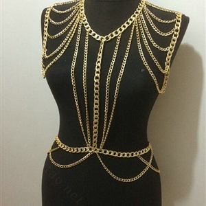 Calssic Alloy Shoulder Necklace Showgirl Multi layer Belly Waist Body Chains Jewelry - Gold