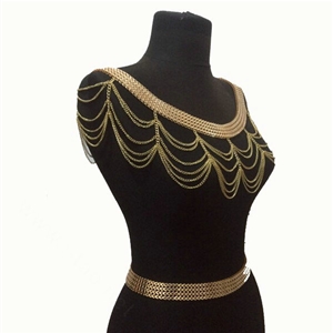 Calssic Alloy Shoulder Necklace Showgirl Multi layer Wave Tassel Body Chains Jewelry - Gold