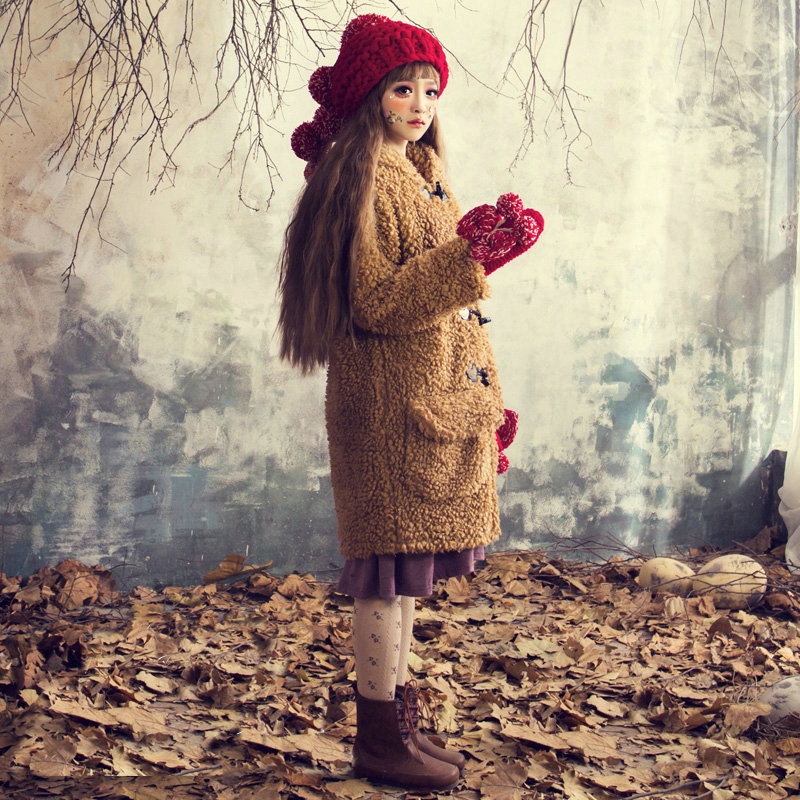 Calssic Fur Pom Poms Knitted Wool Hats Women Winter Warm Beanies Caps - Red