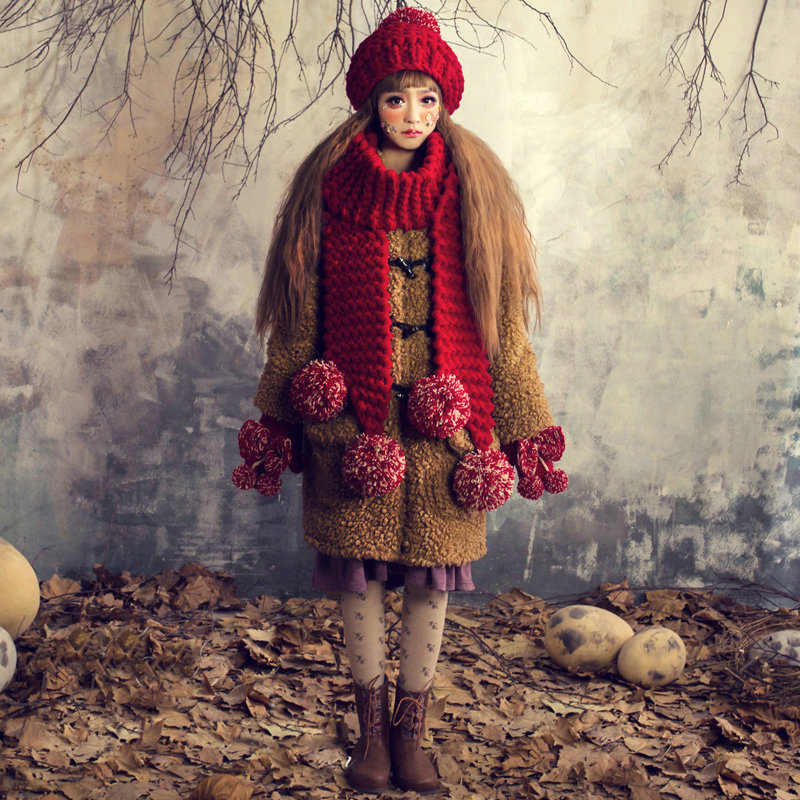Calssic Fur Pom Poms Knitted Wool Hats Women Winter Warm Beanies Caps - Red