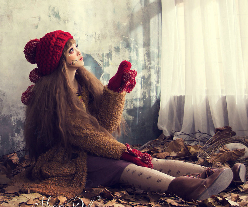 Calssic Fur Pom Poms Knitted Wool Hats Women Winter Warm Beanies Caps - Red