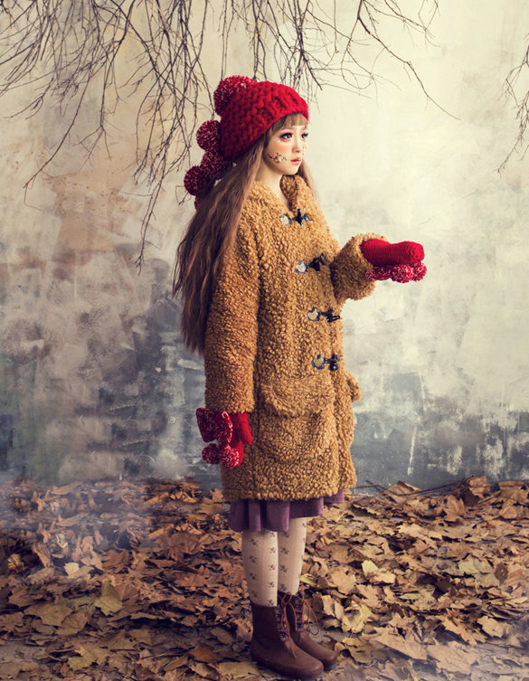 Calssic Fur Pom Poms Knitted Wool Hats Women Winter Warm Beanies Caps - Red