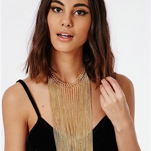 Calssic Metal Tassel Long Chunky Bib Necklace Punk Dress Decor Jewelry - Gold