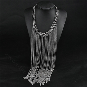 Calssic Metal Tassel Long Chunky Bib Necklace Punk Dress Decor Jewelry - Sliver