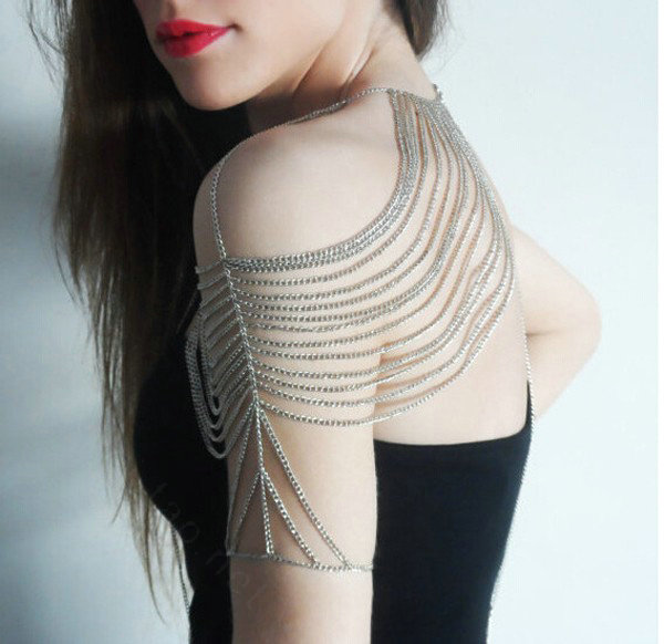 Calssic Multilayer Tassel Shoulder Necklace Showgirl Body Chains Jewelry - Gold