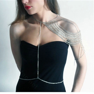 Calssic Multilayer Tassel Shoulder Necklace Showgirl Body Chains Jewelry - Gold