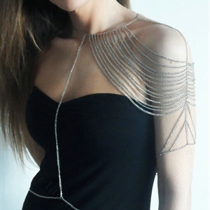 Calssic Multilayer Tassel Shoulder Necklace Showgirl Body Chains Jewelry - Gun balck