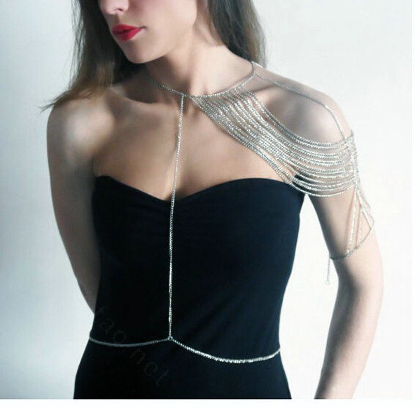 Calssic Multilayer Tassel Shoulder Necklace Showgirl Body Chains Jewelry - Sliver