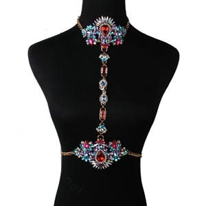Calssic Rhinestone Flower Collar Pendant Necklace Bikini Beach Body Chain Jewelry - Colorful