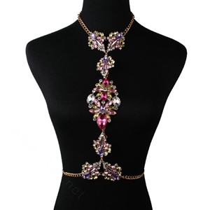 Calssic Rhinestone Flower Collar Pendant Necklace Bikini Showgirl Body Chain Jewelry - Colorful