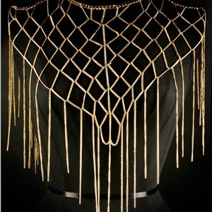 Calssic Tassel Mesh Shawl Shoulder Necklace Showgirl Body Chains Jewelry - Sliver