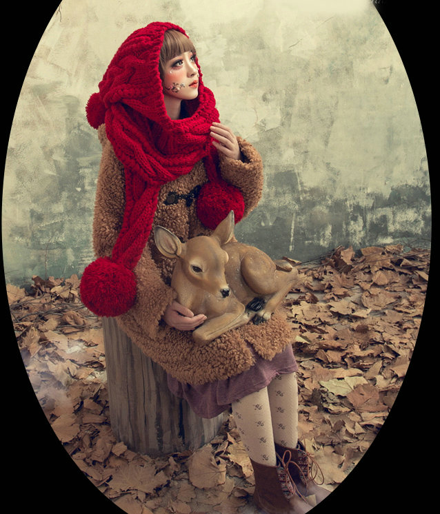 Calssic Twist Knitted Wool Caps Women Winter Long Fur Ball Bib Hooded Scarf Hats - Red
