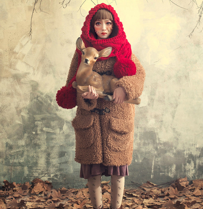 Calssic Twist Knitted Wool Caps Women Winter Long Fur Ball Bib Hooded Scarf Hats - Red