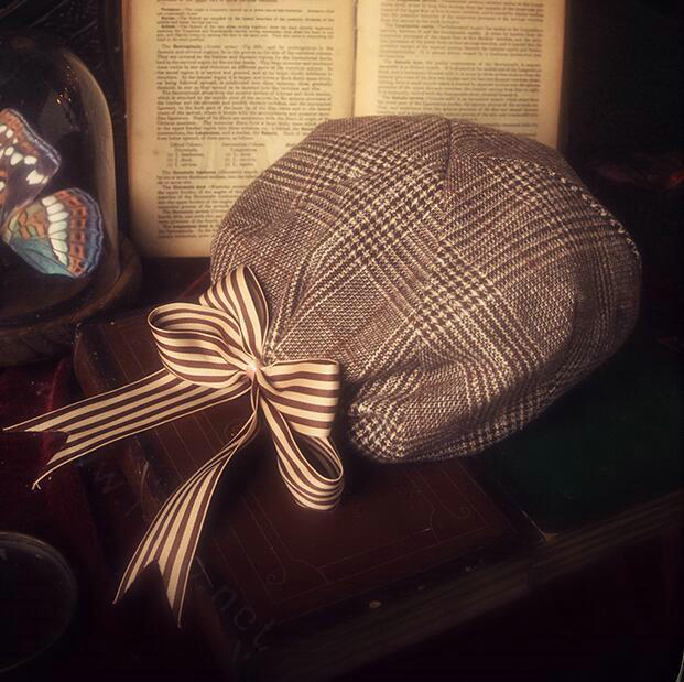 Classic Plaid Wool Cotton Beanies Caps Female Bowknot Academy Casual Hats - Red Coffee