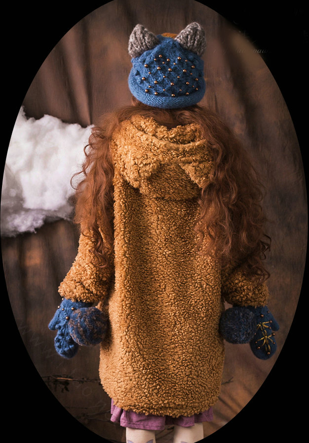 Cute Embroidered Squirrel Wool Beanies Caps Winter Warm Cat Ears Knitted Fur Ball Hats - Blue
