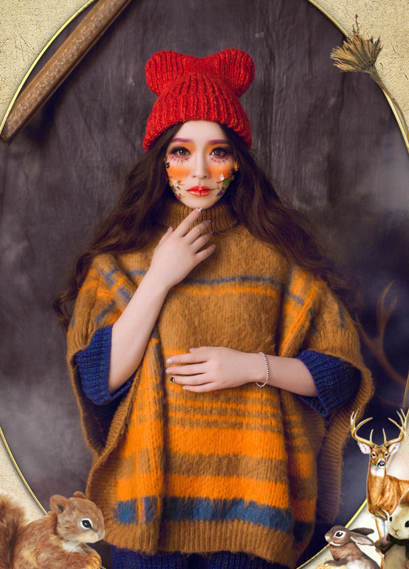 Cute Girls Bear Ears Flanging Knitted Wool Hats Winter Warm Thicken Beanies Caps - Red