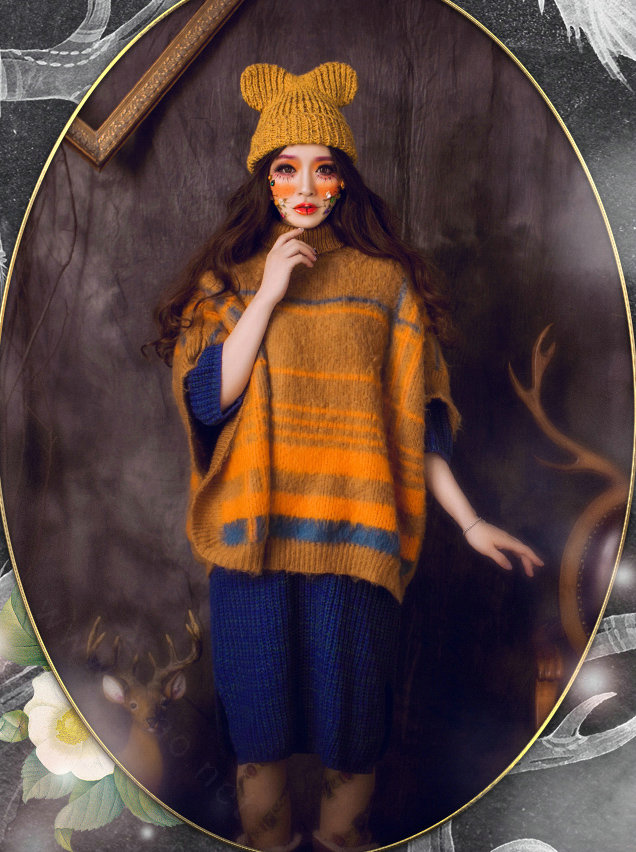 Cute Girls Bear Ears Flanging Knitted Wool Hats Winter Warm Thicken Beanies Caps - Yellow