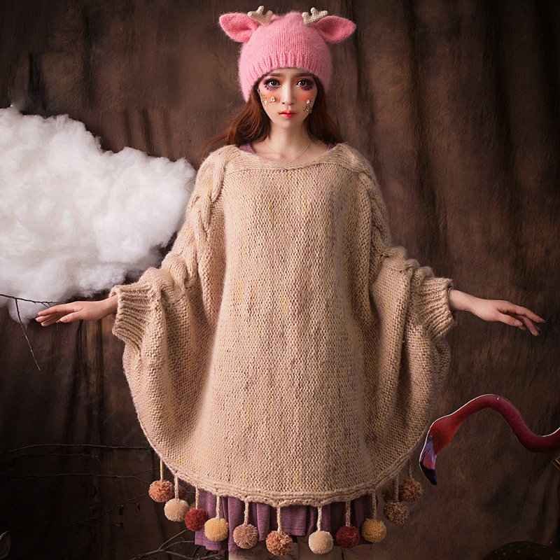 Cute Girls Cat Ears Antlers Knitted Wool Hats Winter Warm Rabbit Fur Beanies Caps - Pink