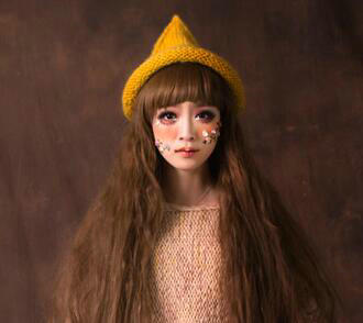 Cute Magic Witch Spire Curling Knitted Wool Hats Women Winter Warm Beanies Caps - Yellow