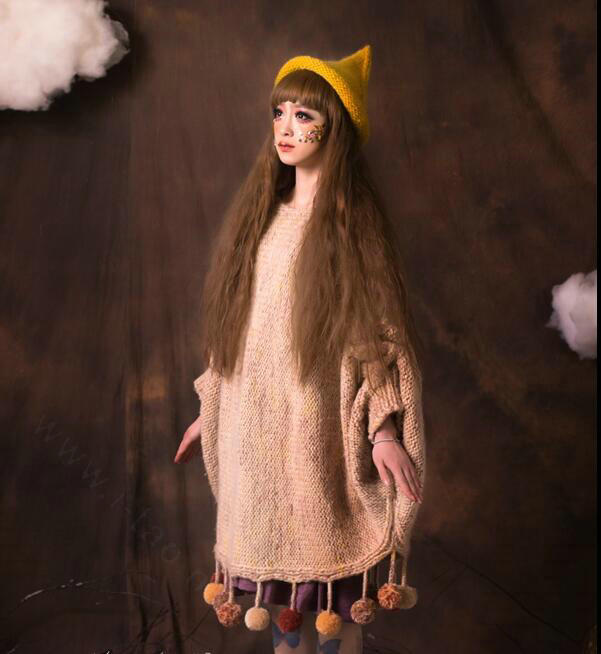 Cute Magic Witch Spire Curling Knitted Wool Hats Women Winter Warm Beanies Caps - Yellow