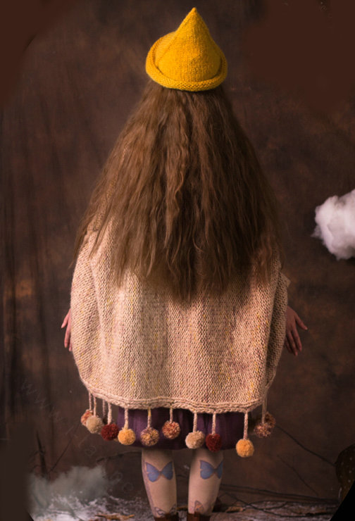 Cute Magic Witch Spire Curling Knitted Wool Hats Women Winter Warm Beanies Caps - Yellow