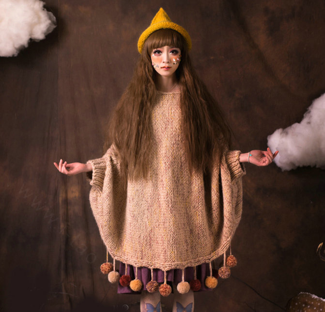 Cute Magic Witch Spire Curling Knitted Wool Hats Women Winter Warm Beanies Caps - Yellow
