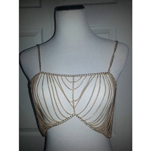 Delicate Punk Alloy Body Chain Bra Slave Harness Dress Decor Necklace Jewelry - Gold