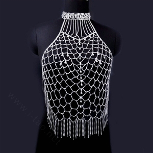 Diamonds Full Body Chain Shoulder Necklace Bikini Harness Showgirl Decor Jewellry - Silver