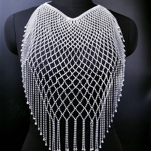 Diamonds Tassel Full Body Chain Necklace Bikini Harness Showgirl Decor Jewelry - Silver