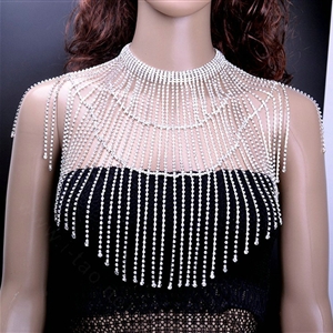 Elegant Bridal Rhinestone Tassel Shoulder Chain Necklace Dress Decor Jewellry - Silver