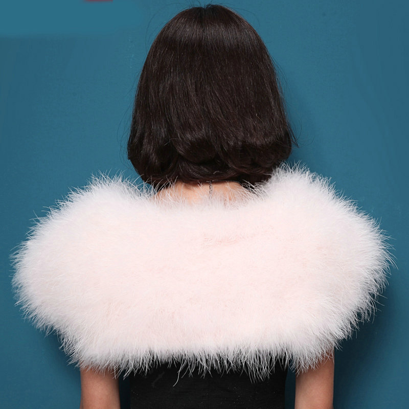 Elegant Real Ostrich Fur Bridal Wedding Shawls Women Winter Warm Wraps Cape - Light Pink